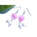 Handamde Pink Pearl Beaded Heart Shape Druzy Earring Jewelry